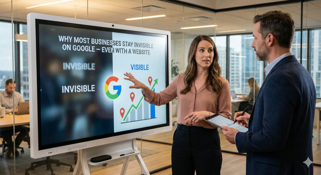 CPC Web Marketing team analyzing SEO analytics on a large screen to optimize search engine ranking and drive organic traffic.